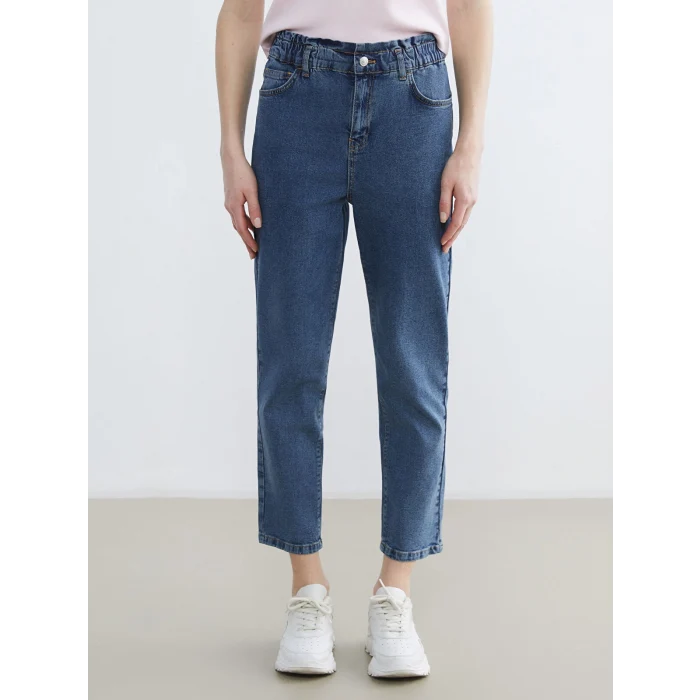 LCWAIKIKI Classic İndigo Beli Lastikli Slim Fit Kadın Jean Pantolon