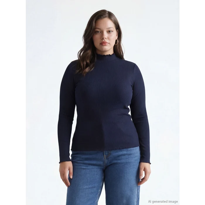 LCW Modest Lacivert Fırfırlı Dik Yaka Kadın Body