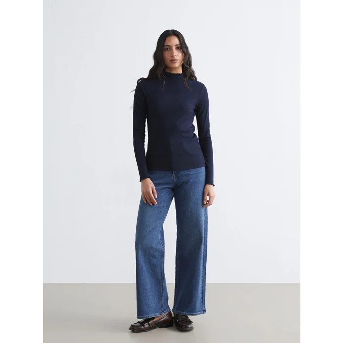 LCW Modest Lacivert Fırfırlı Dik Yaka Kadın Body