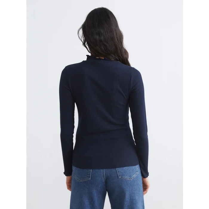 LCW Modest Lacivert Fırfırlı Dik Yaka Kadın Body