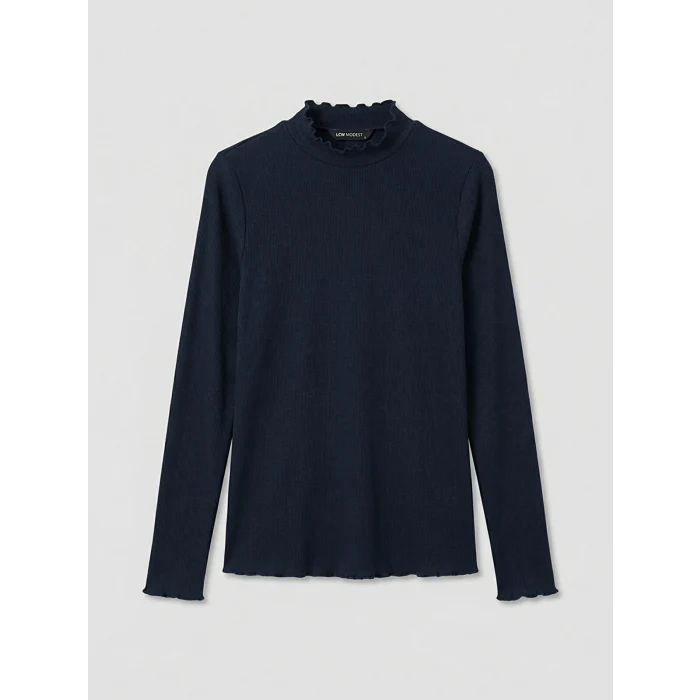 LCW Modest Lacivert Fırfırlı Dik Yaka Kadın Body