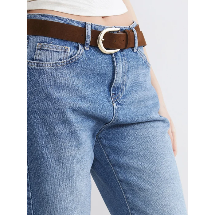 XSIDE Mavi Beli Kemerli Wideleg Kadın Jean Pantolon