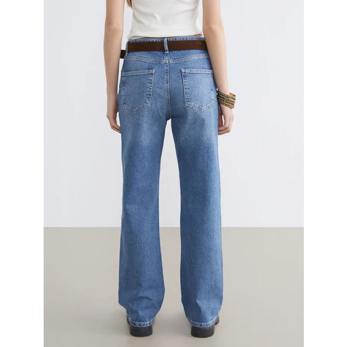 XSIDE Mavi Beli Kemerli Wideleg Kadın Jean Pantolon