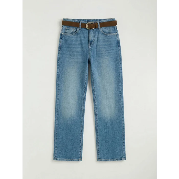 XSIDE Mavi Beli Kemerli Wideleg Kadın Jean Pantolon