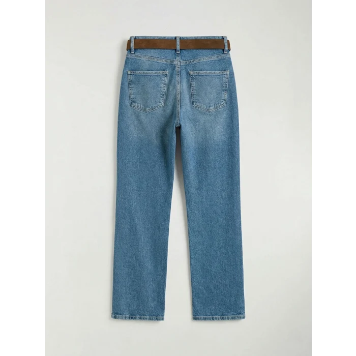 XSIDE Mavi Beli Kemerli Wideleg Kadın Jean Pantolon