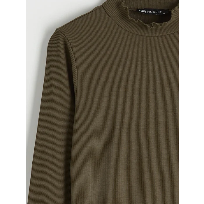 LCW Modest Haki Fırfırlı Dik Yaka Kadın Body