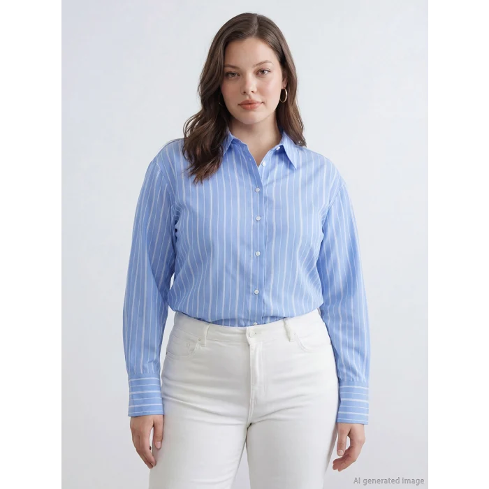 LCW STUDIO Mavi Çizgili Kadın Gömlek