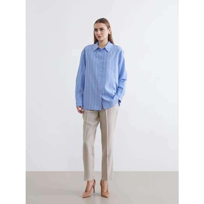 LCW STUDIO Mavi Çizgili Kadın Gömlek