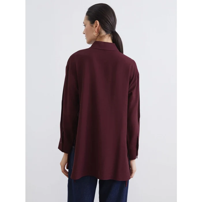 LCW Modest Bordo Bağlama Detaylı Kadın Gömlek Tunik