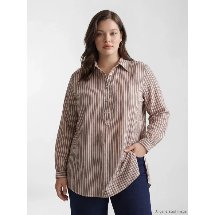 LCW EVERYDAY Karışık Çizgili Oversize Kadın Gömlek Tunik