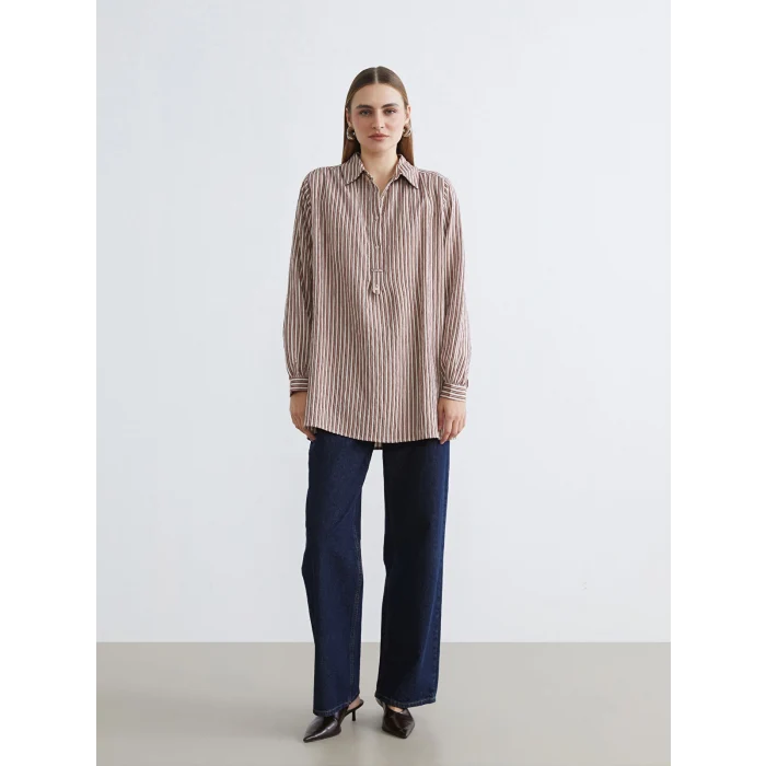 LCW EVERYDAY Karışık Çizgili Oversize Kadın Gömlek Tunik