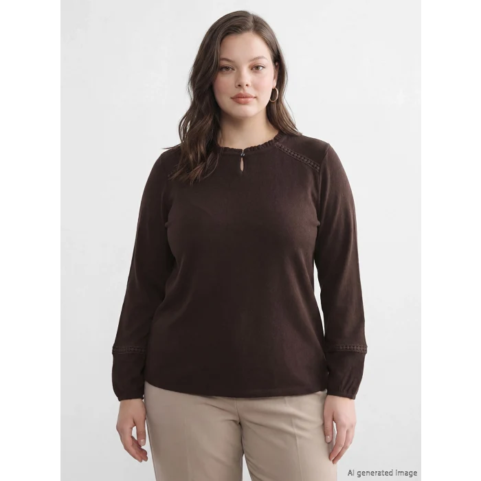 LCW Grace Kahverengi Fırfırlı Bisiklet Yaka Nakışlı Bluz