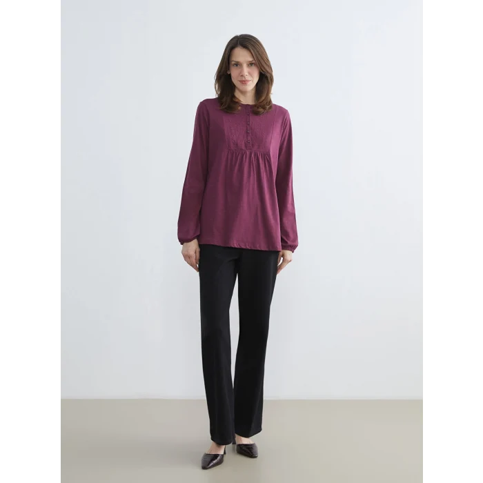 LCW Grace Mürdüm Bisiklet Yaka Nakışlı Bluz