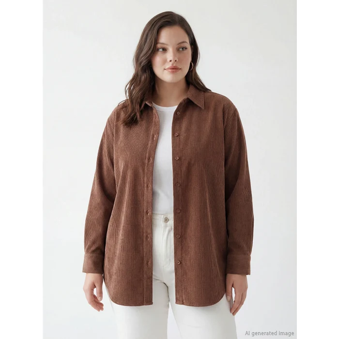 LCW Modest Kahverengi Kadın Fitilli Kadife Gömlek Tunik