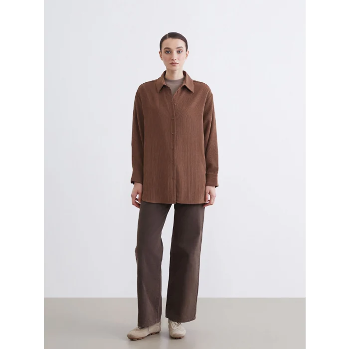 LCW Modest Kahverengi Kadın Fitilli Kadife Gömlek Tunik