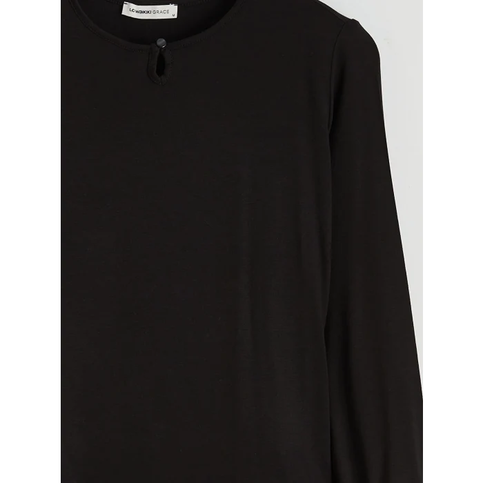 LCW Grace Siyah Bisiklet Yaka Fırfırlı Bluz