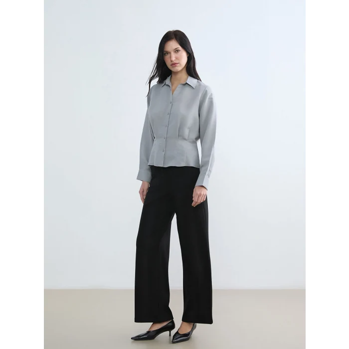 LCW STUDIO Gri Büzgülü Poplin Kadın Gömlek
