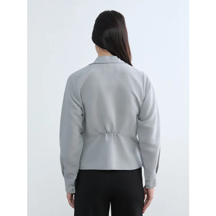 LCW STUDIO Gri Büzgülü Poplin Kadın Gömlek