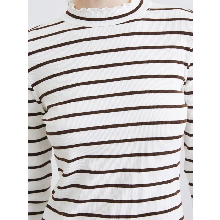 LCW Modest Kahverengi Dik Yaka Çizgili Kadın Body