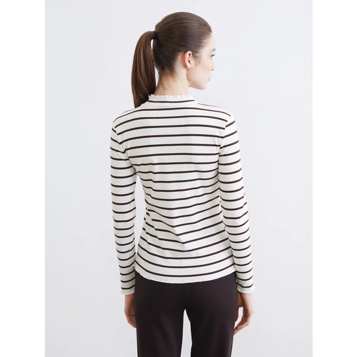 LCW Modest Kahverengi Dik Yaka Çizgili Kadın Body