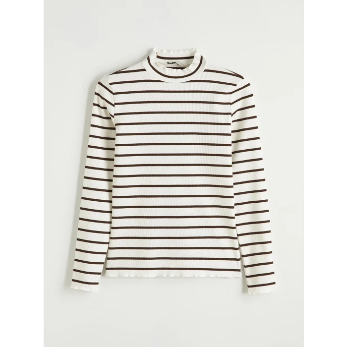 LCW Modest Kahverengi Dik Yaka Çizgili Kadın Body