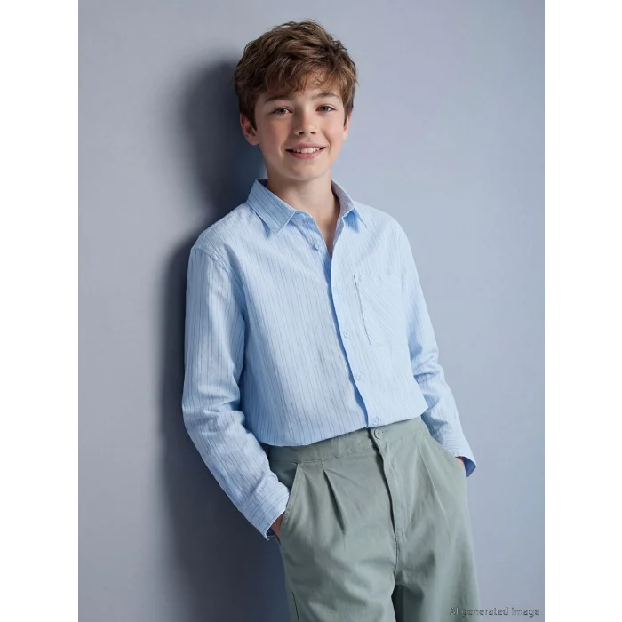 LCW Kids Mavi Çizgili Erkek Çocuk Gömlek