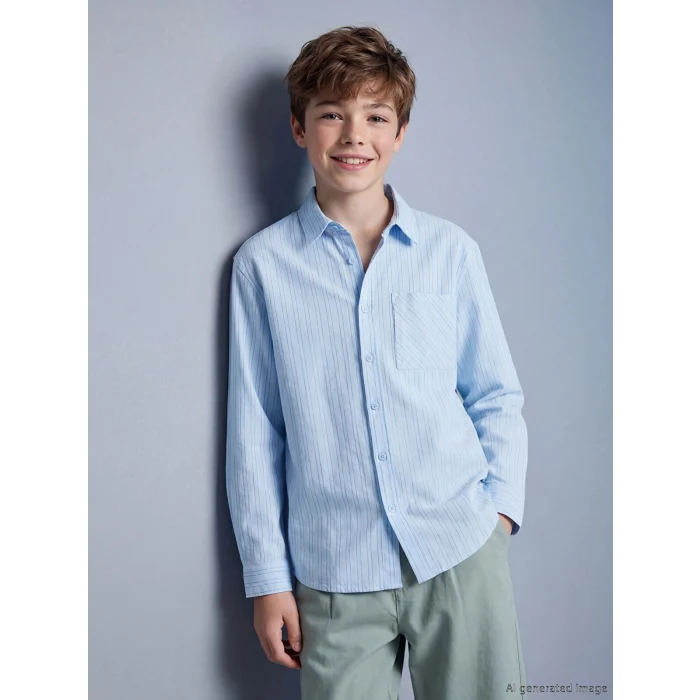 LCW Kids Mavi Çizgili Erkek Çocuk Gömlek