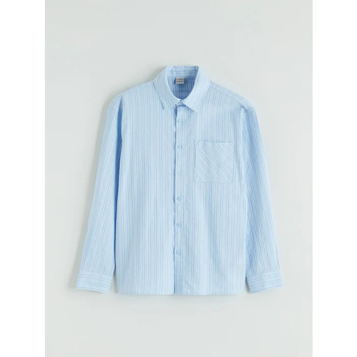 LCW Kids Mavi Çizgili Erkek Çocuk Gömlek