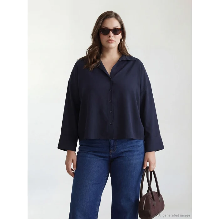 LCW Vision Lacivert Oversize Kadın Gömlek