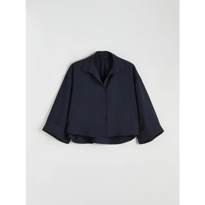 LCW Vision Lacivert Oversize Kadın Gömlek