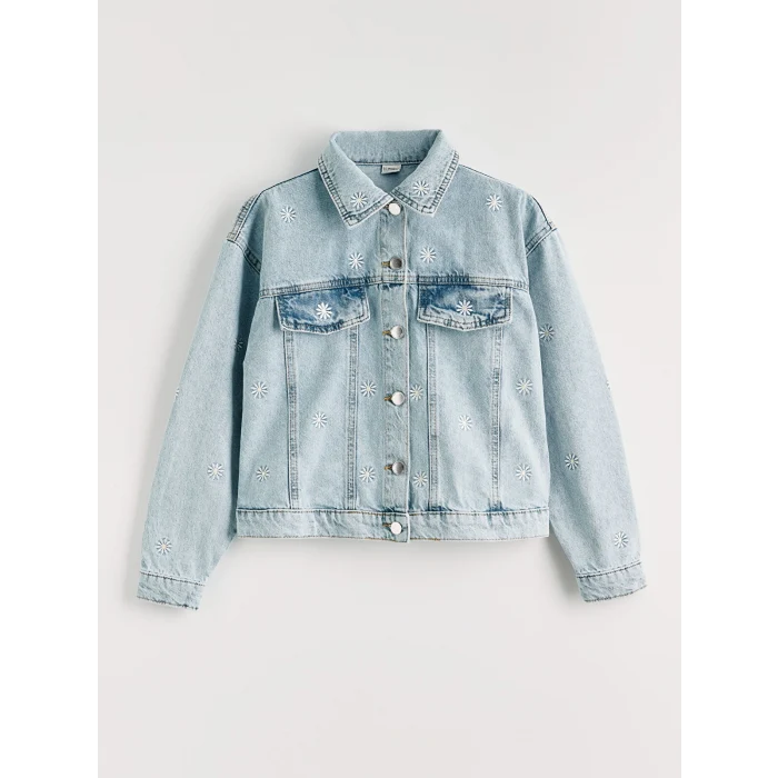 LCW Kids Mavi Çiçek Nakışlı Kız Çocuk Jean Ceket