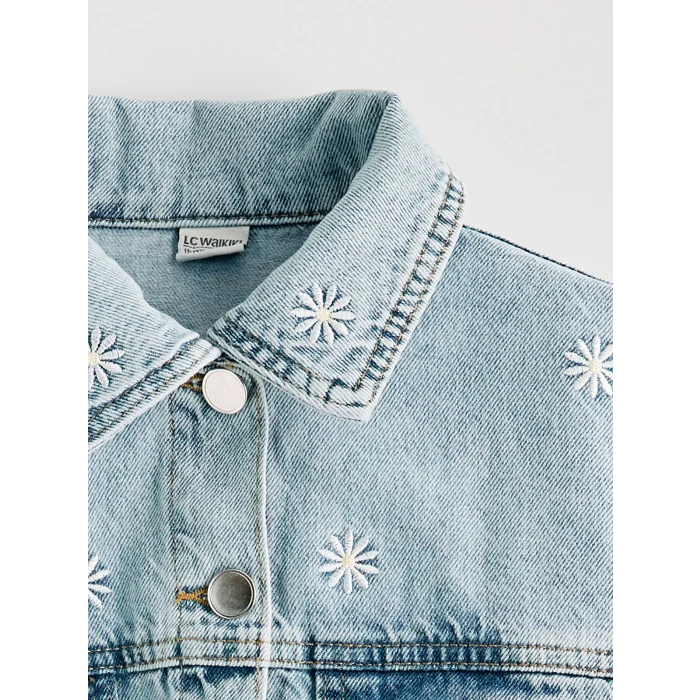 LCW Kids Mavi Çiçek Nakışlı Kız Çocuk Jean Ceket