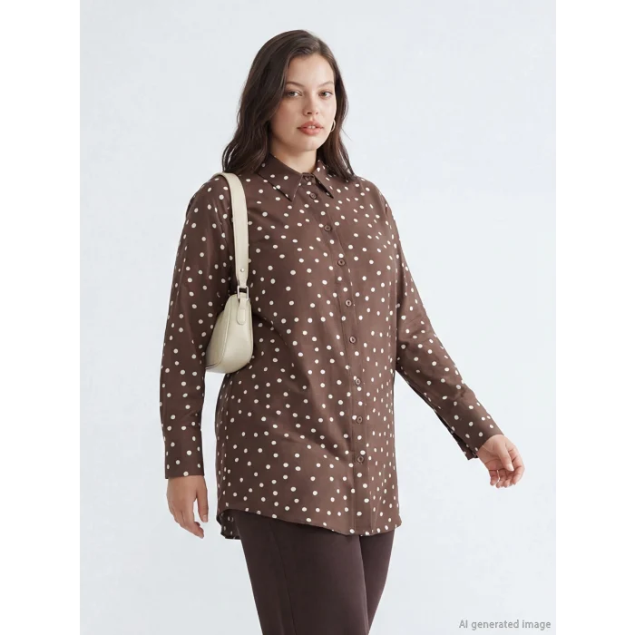 LCW Modest Kahverengi Puantiyeli Kadın Gömlek Tunik