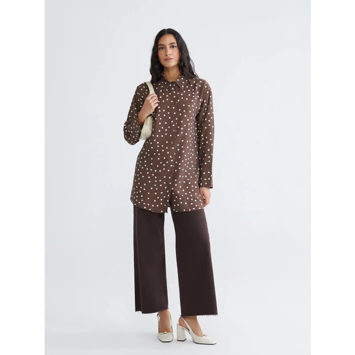 LCW Modest Kahverengi Puantiyeli Kadın Gömlek Tunik