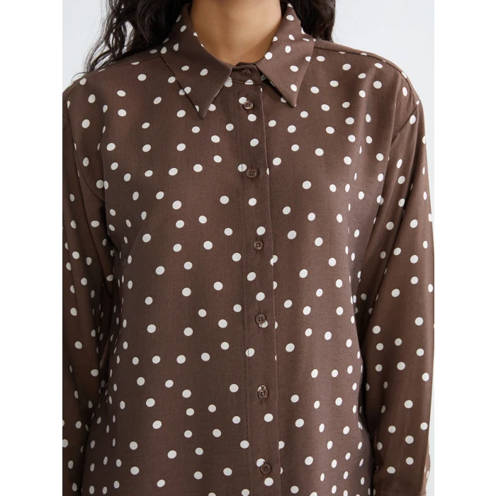 LCW Modest Kahverengi Puantiyeli Kadın Gömlek Tunik