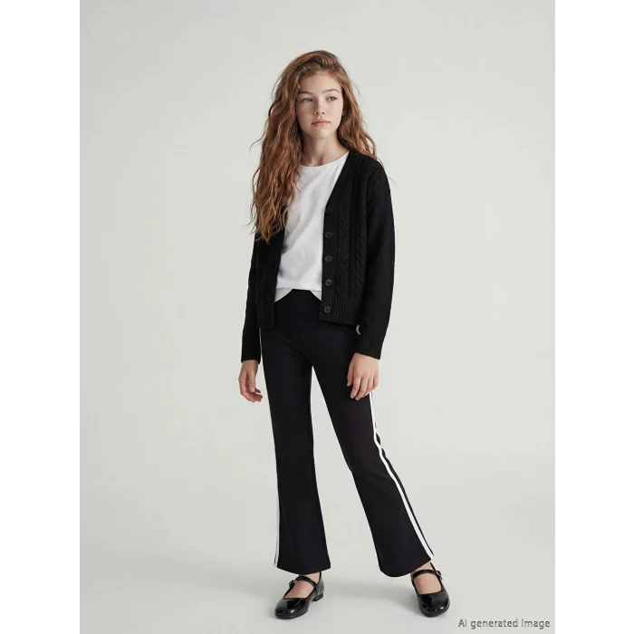 LCW Kids Siyah Şeritli Kız Çocuk İspanyol Paça Tayt