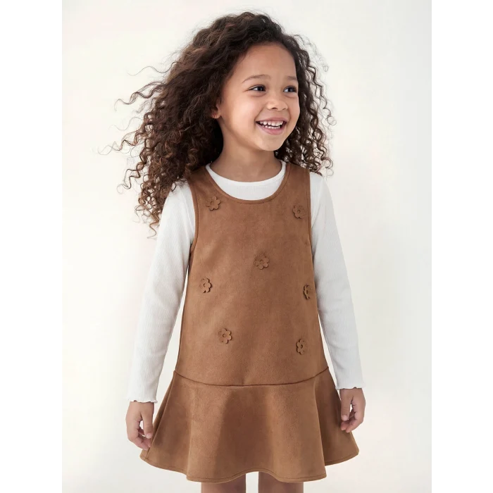 LCW Kids Kahverengi Kız Çocuk Jile Elbise ve Uzun Kollu Tişört