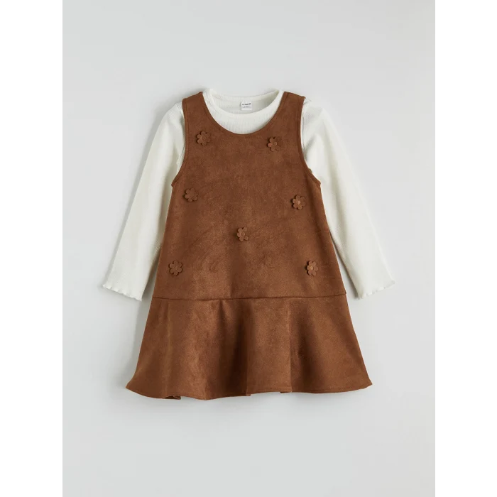 LCW Kids Kahverengi Kız Çocuk Jile Elbise ve Uzun Kollu Tişört