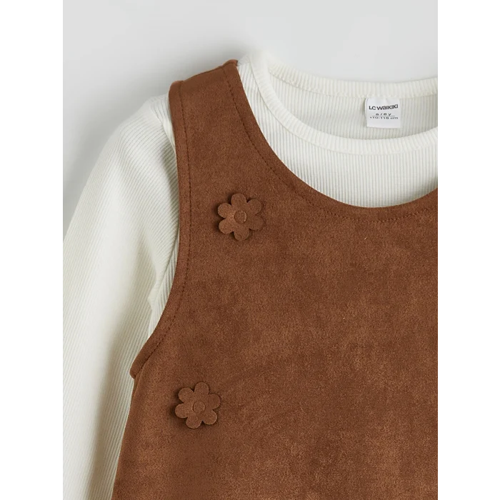 LCW Kids Kahverengi Kız Çocuk Jile Elbise ve Uzun Kollu Tişört