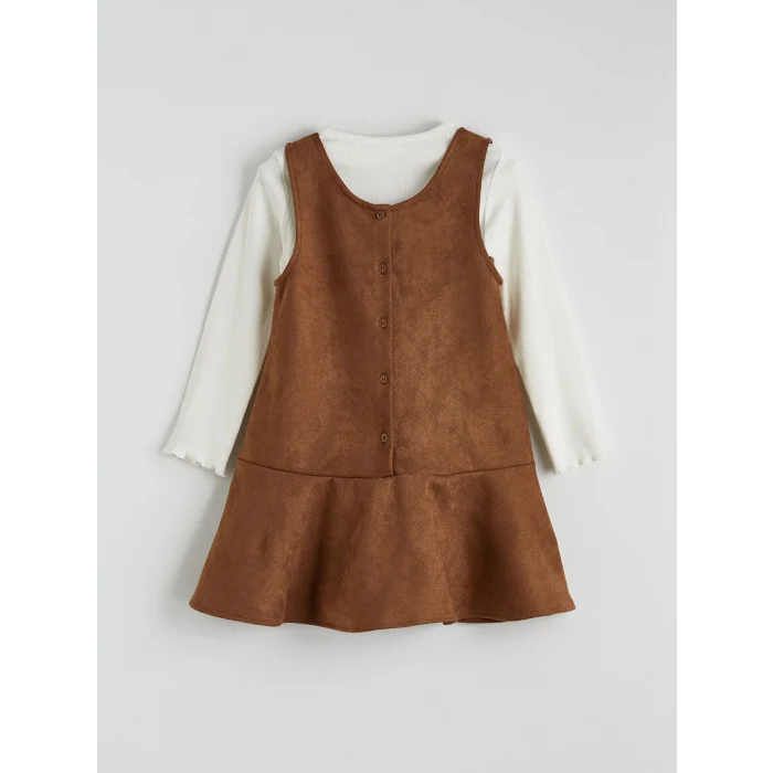 LCW Kids Kahverengi Kız Çocuk Jile Elbise ve Uzun Kollu Tişört