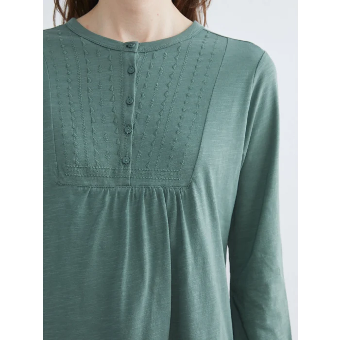 LCW Grace Yeşil Bisiklet Yaka Nakışlı Bluz