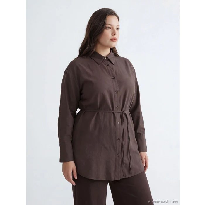 LCW Modest Kahverengi Bağlama Detaylı Kadın Gömlek Tunik