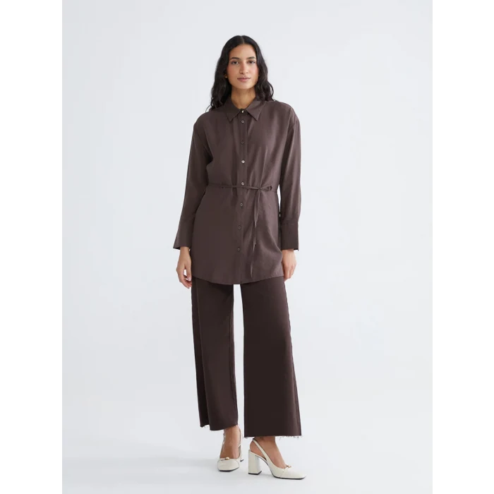 LCW Modest Kahverengi Bağlama Detaylı Kadın Gömlek Tunik