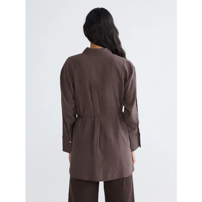 LCW Modest Kahverengi Bağlama Detaylı Kadın Gömlek Tunik
