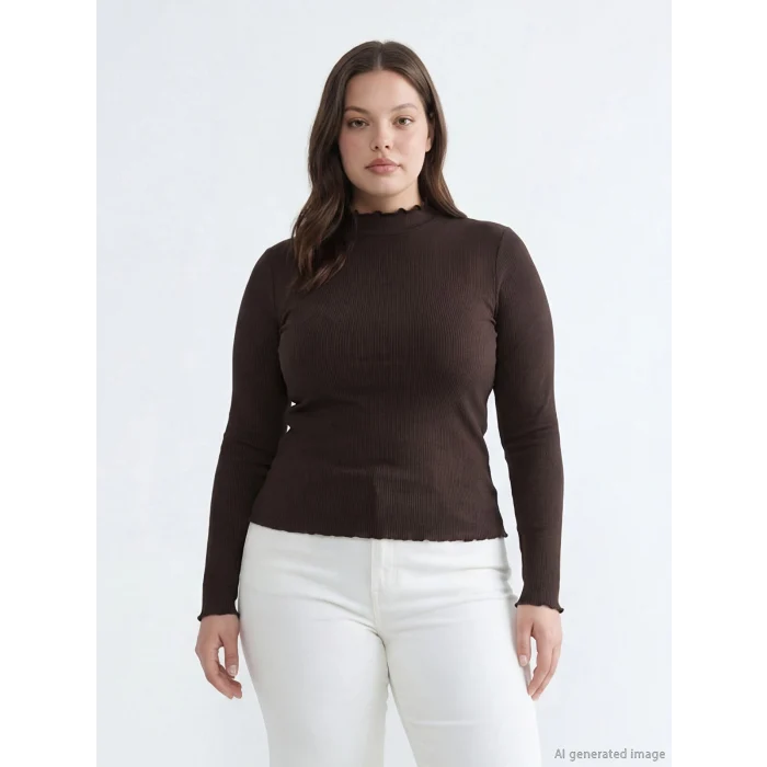 LCW Modest Kahverengi Fırfırlı Dik Yaka Kadın Body