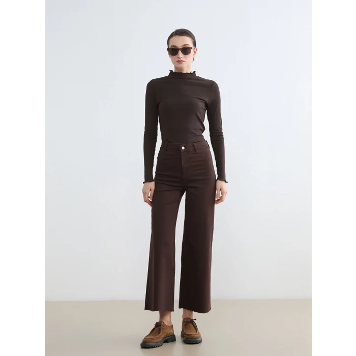 LCW Modest Kahverengi Fırfırlı Dik Yaka Kadın Body