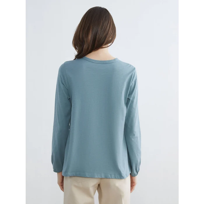 LCW Grace Mavi Bisiklet Yaka Nakışlı Bluz