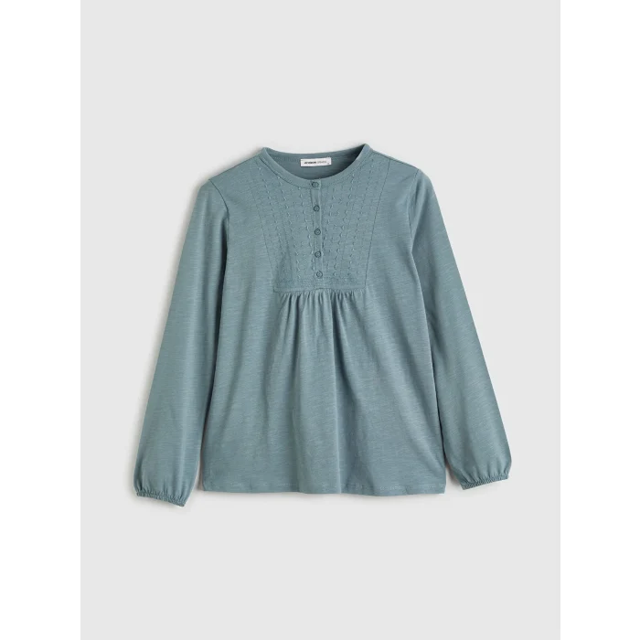 LCW Grace Mavi Bisiklet Yaka Nakışlı Bluz