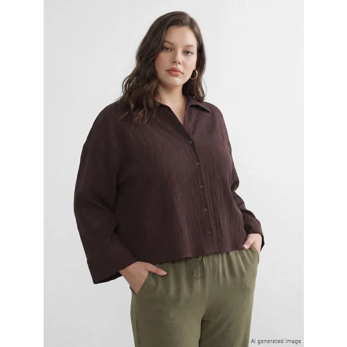 LCW Vision Kahverengi Çizgili Oversize Kadın Gömlek