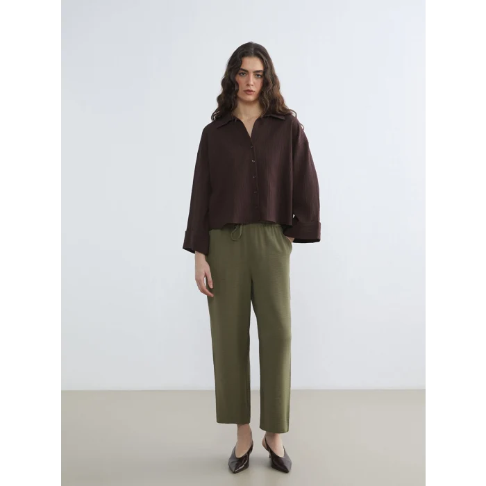 LCW Vision Kahverengi Çizgili Oversize Kadın Gömlek